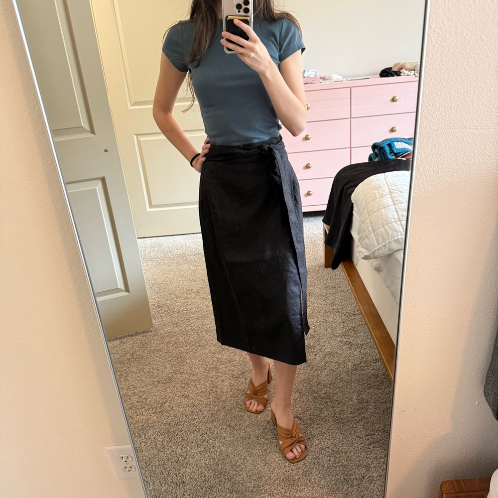 everlane linen midi wrap skirt